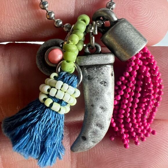 AEO Silver Ball Chain Tassel Pendant Long Necklace 30 inches - Picture 2 of 4